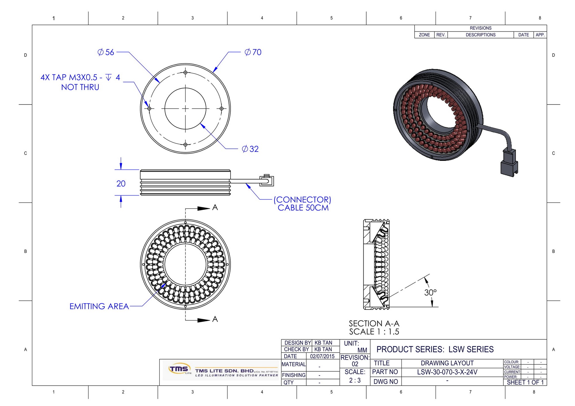 tekening weergave LSW-30-070-3-R-12V